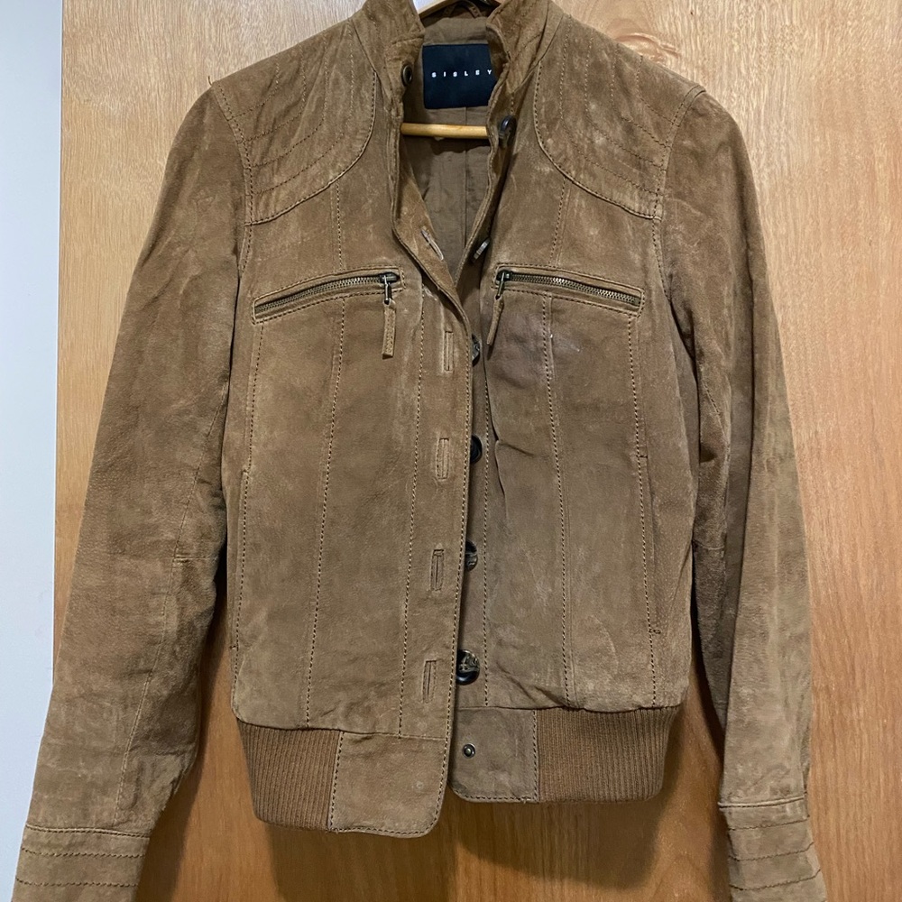 Leather Sisley jacket in beige color and small size.